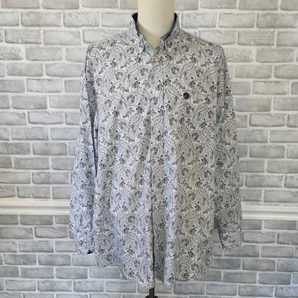 George Strait Wrangler Shirt Blue White Paisley Long Sleeve XXL Men Western